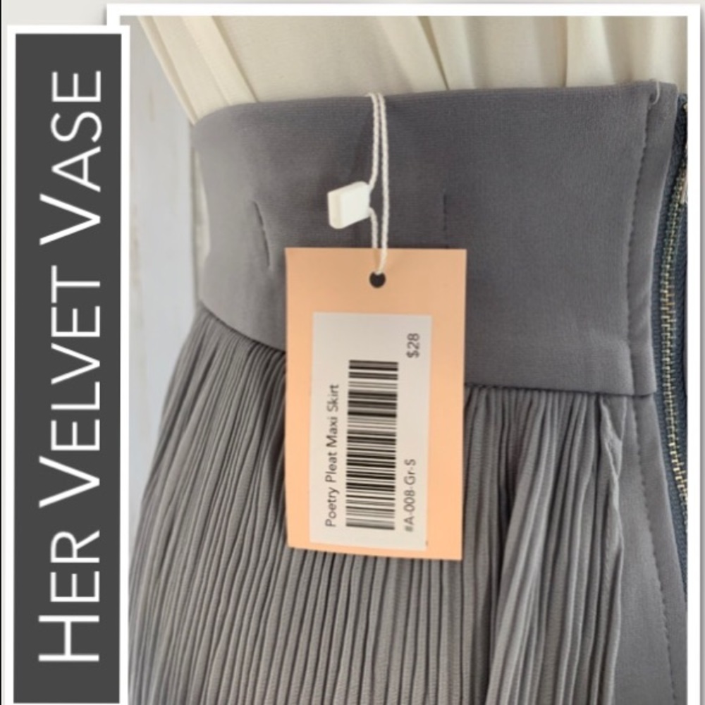 HerVelvetVase “Poetry Pleat” Gray Sheer Maxi Skirt Over Mini Skirt, NWT Small - Picture 8 of 8